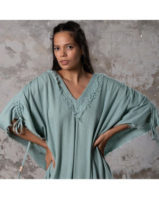 Zhenabia Green Boho Kaftan Summer Maxi Dress