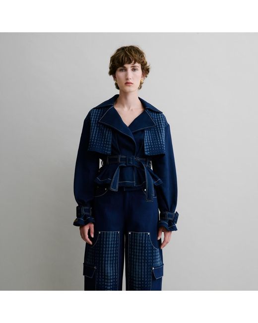 Luroq London Blue Graphic Peplum Trench