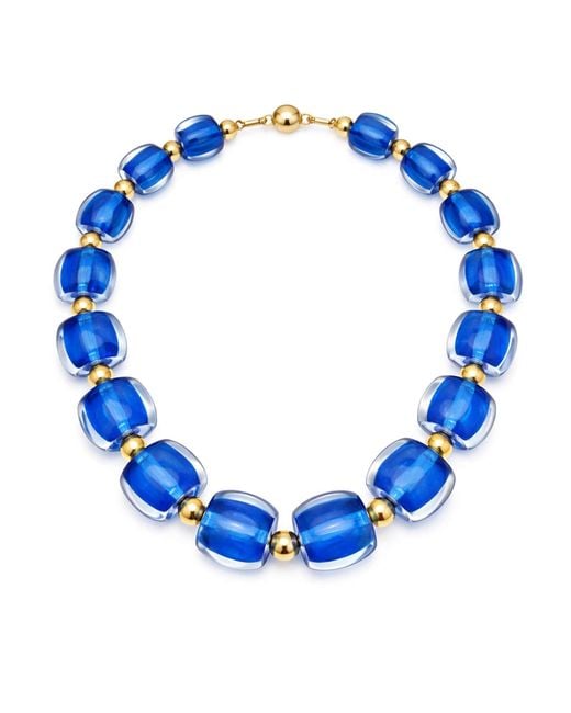 Gold & Honey Blue Beaded Lucite Necklace For After Hours