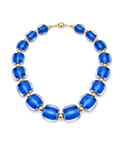 Gold & Honey Blue Beaded Lucite Necklace For After Hours
