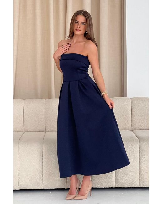 Girl In Mind Blue Danni Strapless Bandeau Midi Dress