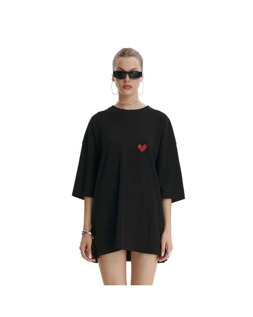 mysimplicated Black Oversized T-Shirt With Heart Logo W