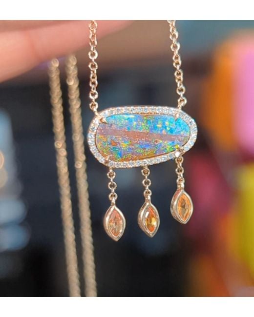 KAMARIA Metallic Boulder Opal Necklace With Sapphire Drops