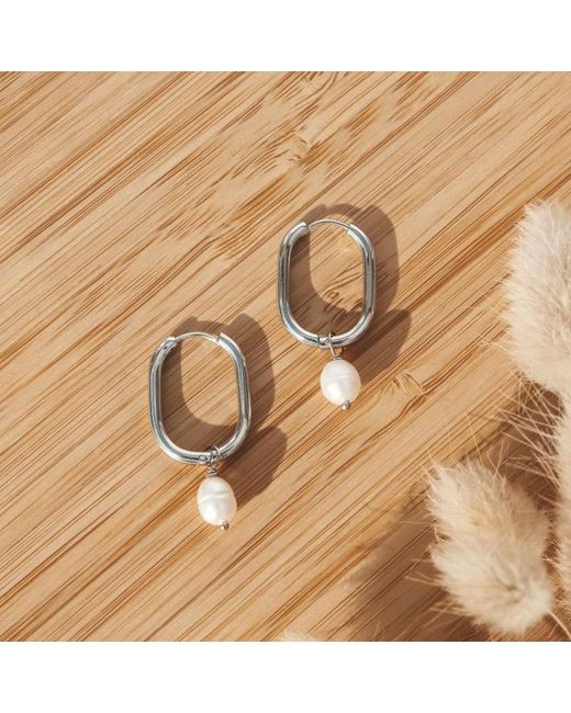 FV Jewellery Metallic Steel Me With Fresh Water Pearl Huggies
