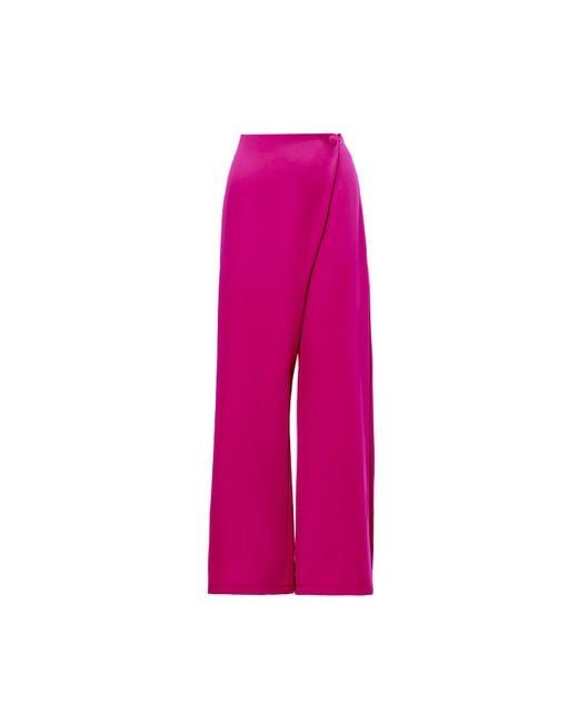 BLUZAT Pink Fuchsia Asymmetrical Wide Leg Trousers With Button