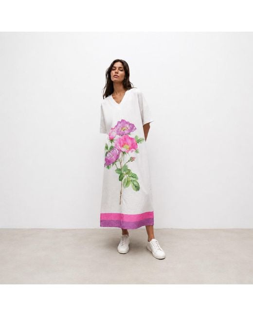DHARA SHETH DUBAI Pink Roséa Rose Print Long Cotton Kaftan Dress