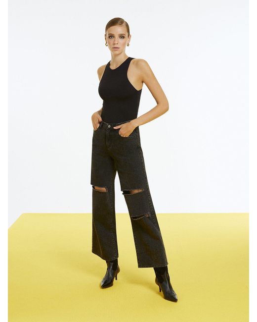 Nocturne Black High-waisted Ripped Jeans
