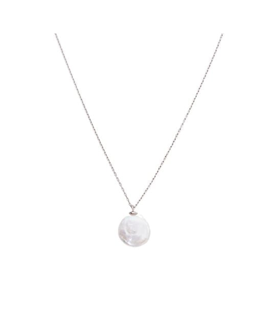 Spero London Metallic Baroque Flat Pearl Coin Pendant Necklace Sterling