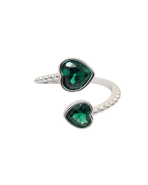 Harfi Green Double Heart Emerald Heart May Birthstone Adjustable Ring