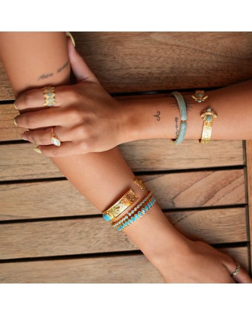 Ebru Jewelry Metallic Mystic Design & Honey Bee Cuff Bracelet