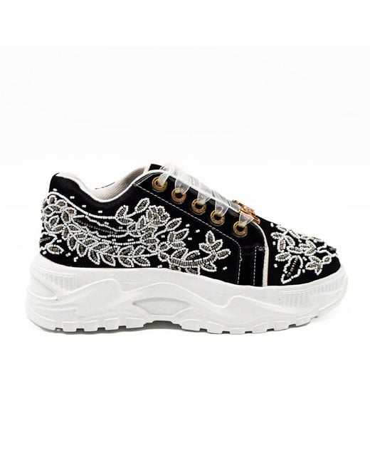 Rettrose Black Iska Luxury Satin Handmade Embellished Trainers