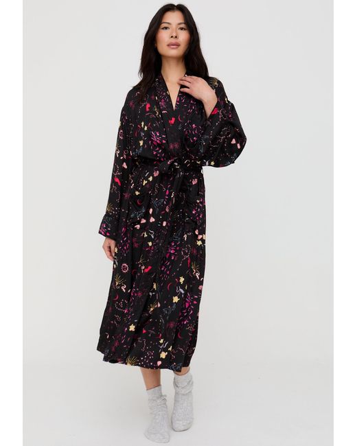 Lily and Lionel Black Corina Kimono Style Love Letter Print Robe