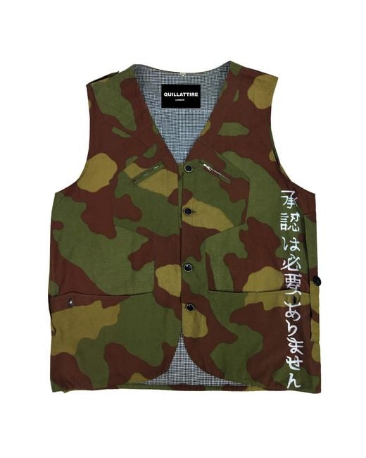 Quillattire Green Camouflage Military Varsity Waist Coat for men