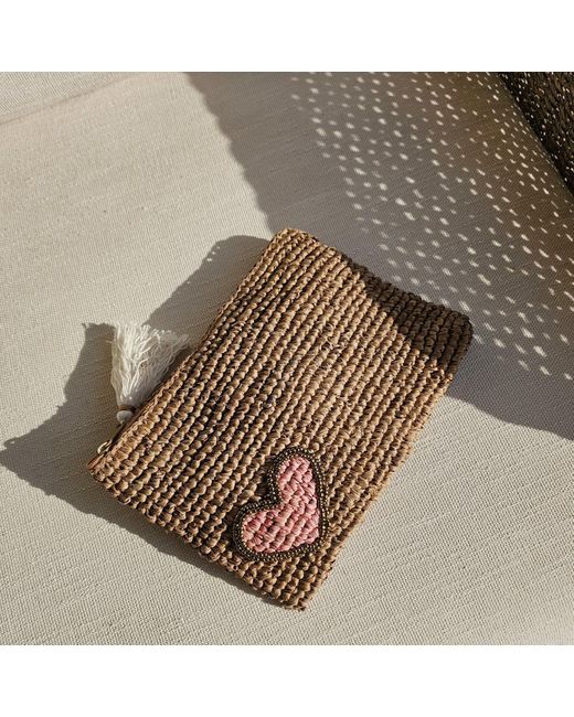 OhSun Brown Neutrals Xoxo Beaded Raffia Clutch