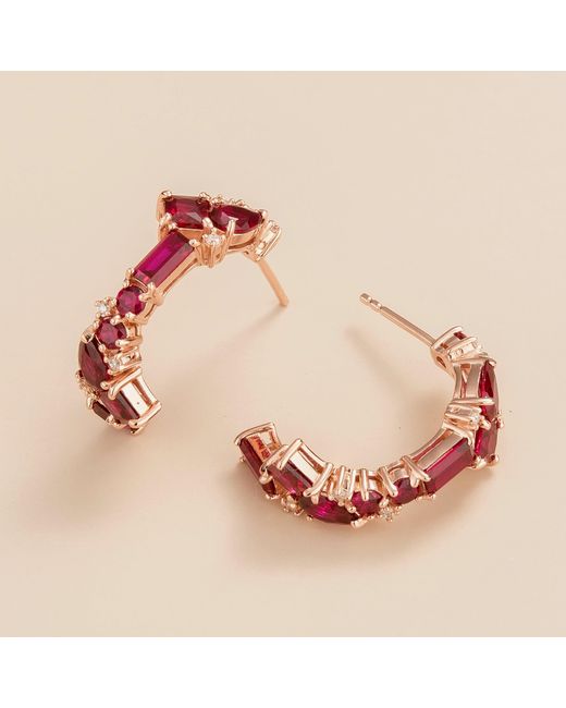 Juvetti Pink Rose Ruby & Diamond Medium Hoop Lanna Rose Earrings