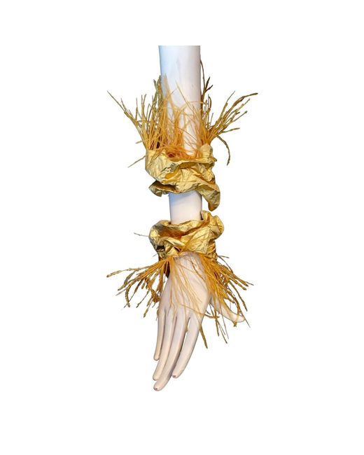 Romer Millinery Yellow Morphy Moldable Cold Cuff Silk With Feather Detail