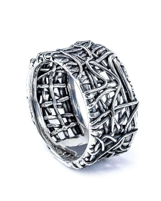 German Kabirski Metallic Chandail Oxidized Ring With Organic Webbed Texture for men