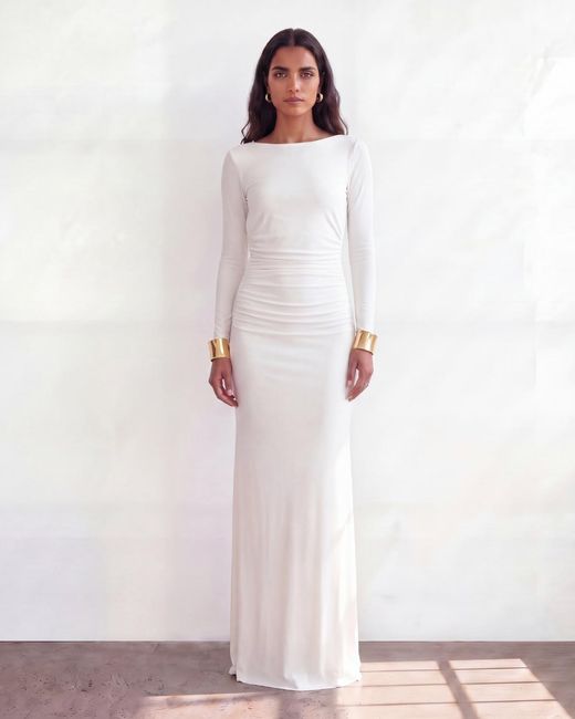 Alia Studio White Lueur Maxi Jersey Dress
