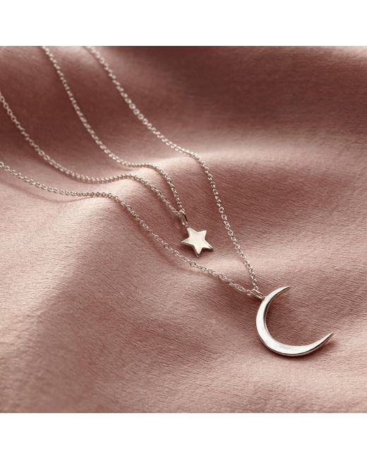 Posh Totty Designs Metallic Sterling Silver Moon And Star Layered Necklace Set