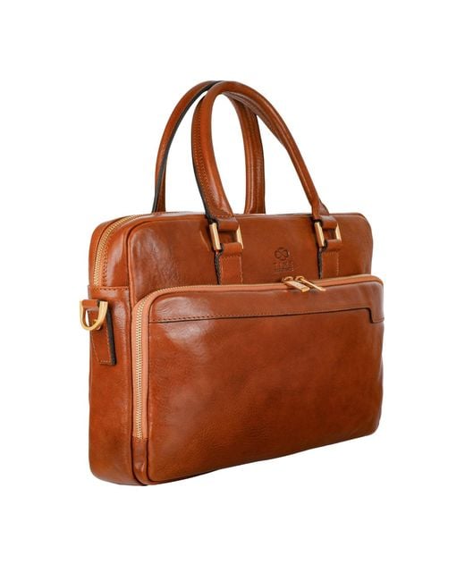 Time Resistance Brown Cognac Leather Briefcase Laptop Bag