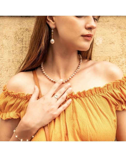 Spero London Metallic Natural Freshwater Real Pearl Strand Necklace