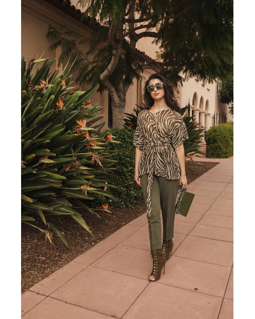 Jennafer Grace Green Neutrals Liana Safari Wrap Blouse Tunic