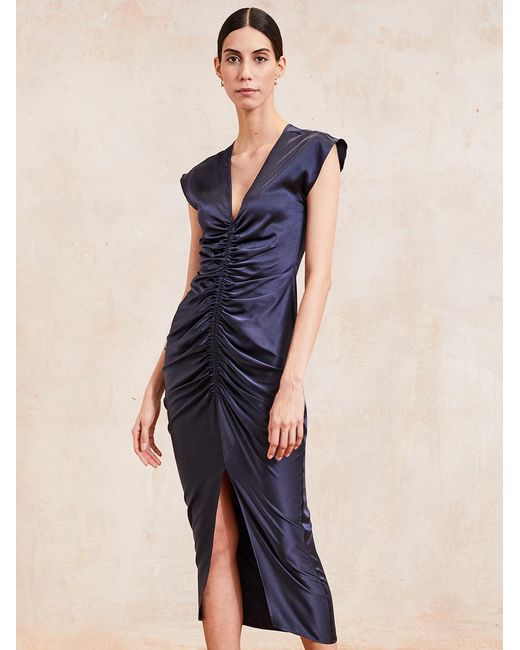 The Summer Edit Blue Rudi Silk Ruched Dress