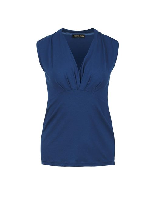 Conquista Blue Faux Wrap Sleeveless Top
