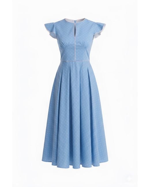 Georgette Blue Powder Polka Dot Midi Dress