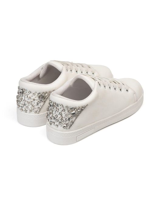 Rettrose White Lexi Luxury Suede Handmade Embellished Tennis Shoe
