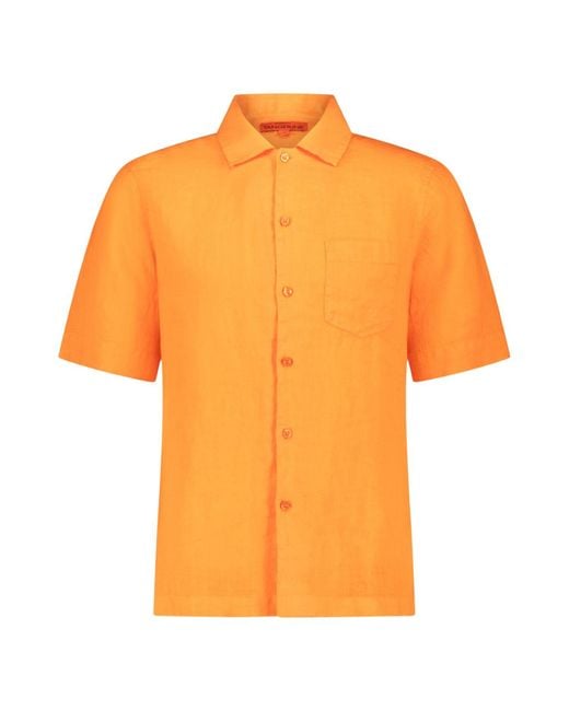 Maison Tangerine Orange Tangerine Linen Short Sleeve Shirt For for men