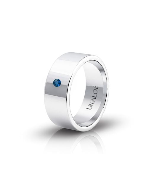 Unaloe White Sterling Wide Band Ring With Sapphire – Elegant Minimal Jewelry Ring for men