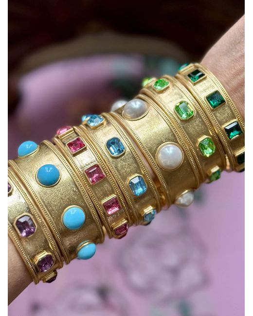 Laura Gray Metallic Faux Pearl Wide Bangle