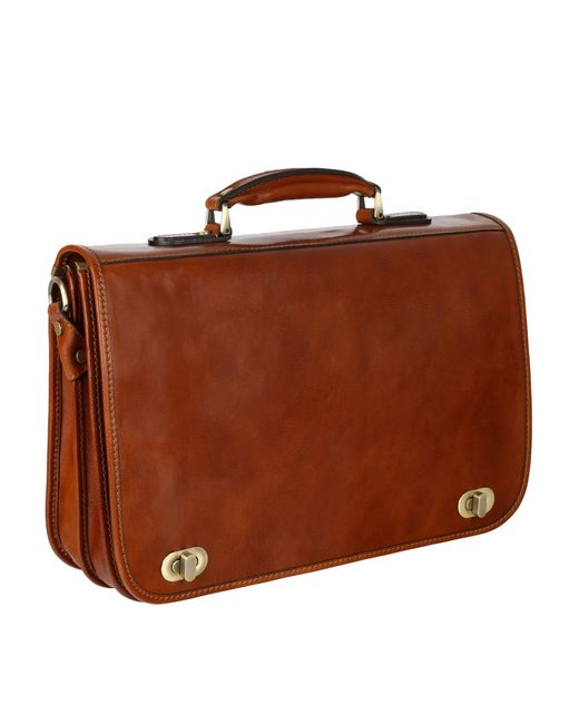 Time Resistance Brown Leather Briefcase Laptop Bag for men