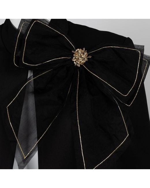 Laines London Black Laines Couture Tailored Cape With Embellished & Bow