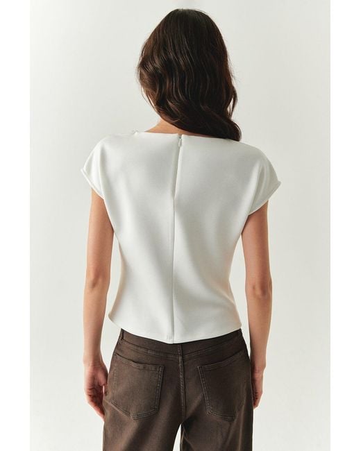 Exquise White Neutrals Scout Blouse Dropped Shoulder Boat Neck Knit Blouse
