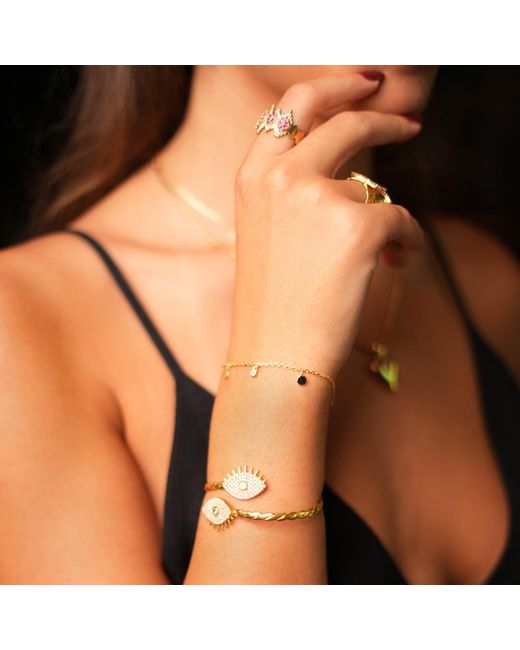 Ebru Jewelry Metallic Guardian'S Gaze Diamond & Cuff Bracelet