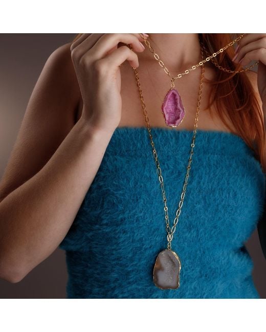 YAA YAA LONDON Metallic Chunky And I Like It Long Gemstone Pendant Necklace