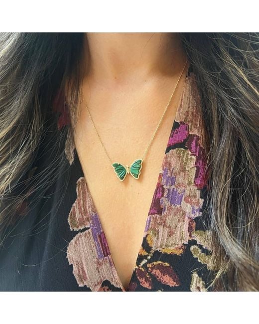 KAMARIA Green Large Malachite Butterfly Necklace With Diamonds
