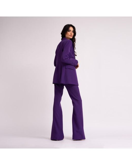 BLUZAT Deep Purple Suit With Slim Fit Blazer And Flared Trousers