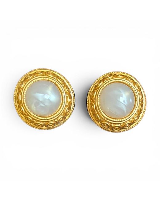 Vstyle Metallic Vintage Monet-Tone Cabochon Clip-On Earrings