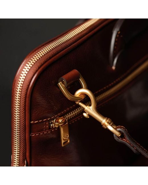 Time Resistance Brown Leather Briefcase Laptop Bag