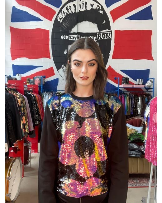 Any Old Iron Black Iridescent Right Quant Reversible Sequin Sweatshirt