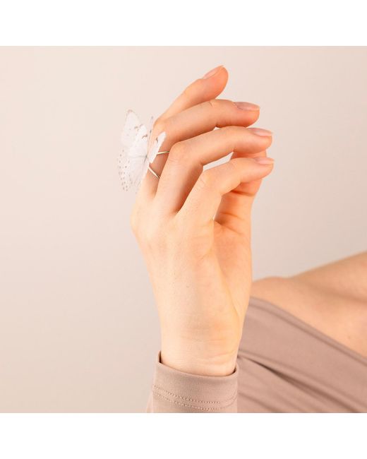 Oana Savu White Butterfly Silk Ring Sterling Adjustable Base Bridal Jewelry