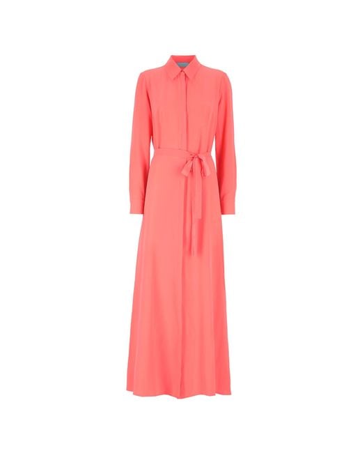 Teodora Milano Pink Portofino Silk Chemisier Long Dress Coral