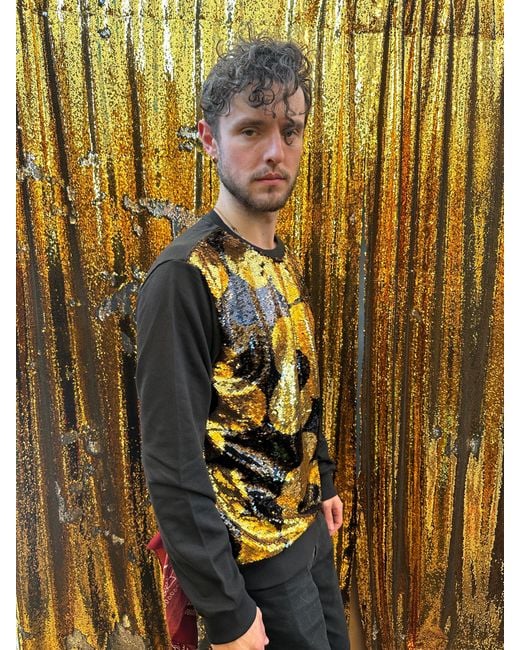 Any Old Iron Metallic Golden Quant Reversible Sequin Sweatshirt for men