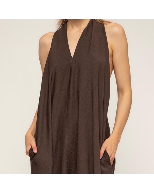 Tantra Spain Sl Brown Loose-Fitting Midi Dress With A Halter Neckline