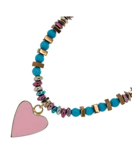Ebru Jewelry Metallic Turquoise Pink Love Beaded Choker Necklace