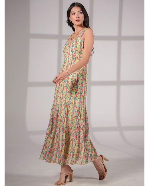 Rose & Nancy Natural Annie Fit & Flare Hand Embellished Fruit Floral Print Maxi Dress