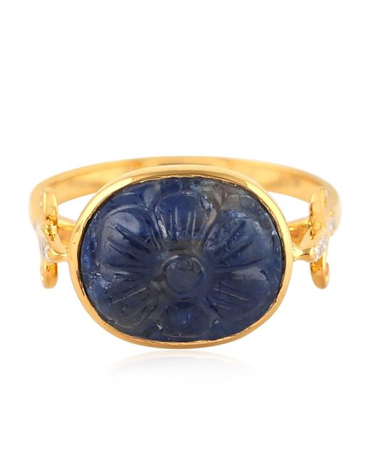 Artisan Blue 18K Carved Sapphire & Diamond Ring
